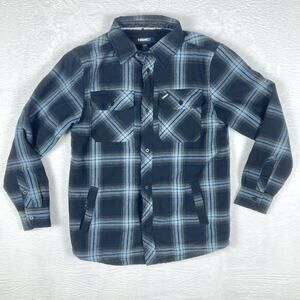Tony Hawk Sherpa Fleece Lined Flannel Youth L Blue Black Plaid Skater Grunge